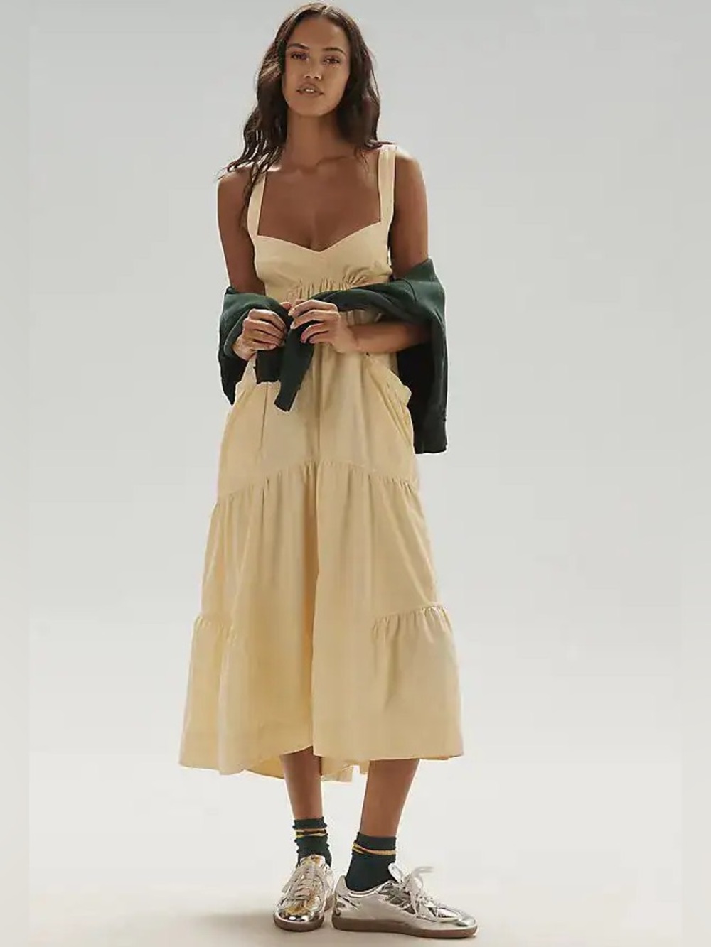 Daily Practice Anthropologie Top Tier Sweetheart Midi Dress Yellow 1X NWT New